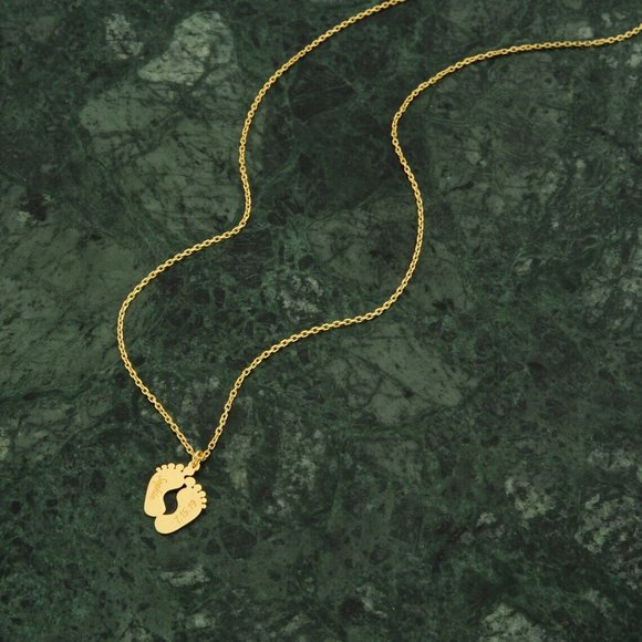 Custom Engraved Stainless Steel Baby Feet Name & Birthday Pendant Necklace - Picture 8 of 10